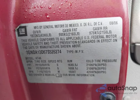 2007 Chevrolet Hhr Ls z USA, uszkodzony, nr VIN 3GNDA13D67S526274